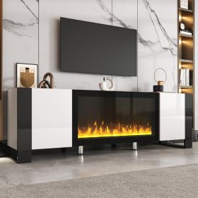 ON-TREND Modern TV Stand With 34.2 Non-heating Electric Fireplace, High Gloss Entertainment Center With 2 Cabinets, Media Console For TVs Up To 78, Wh